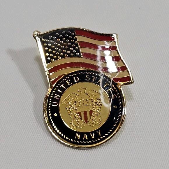 Other - Vintage United States Navy American Flag Gold Tone Lapel Hat Pin USN USA